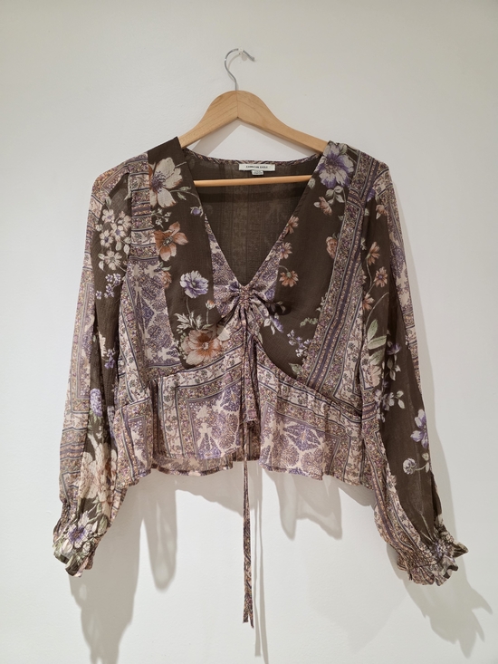 American Eagle Outfitters Tops - American Eagle Outfitters Brown Floral Tie-Front Blouse